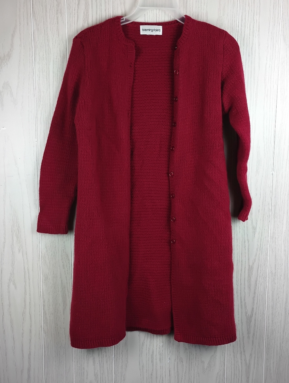 Bloomingdale's Lambswool Angora Cardigan dark red Medium? knitted button up